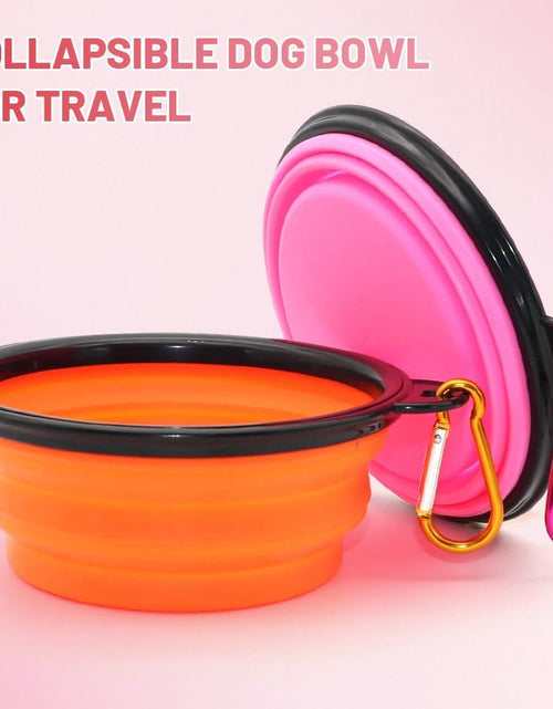 Load image into Gallery viewer, Collapsible Dog Bowls, 2 Pack, Portable Pet Feeding Watering Dish for Traveling with Carabiners (Small, Orange+Pink)
