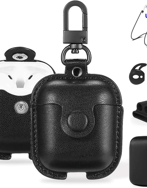 Load image into Gallery viewer, Compatible Airpods Case, Leather Airpods Cover 5 in 1 Protective Case with Keychain/Ear Hooks/Airpods Strap/Watch Band Holder/Earpods Case Compatible with Apple Airpods 2 1 Charging Case, Black

