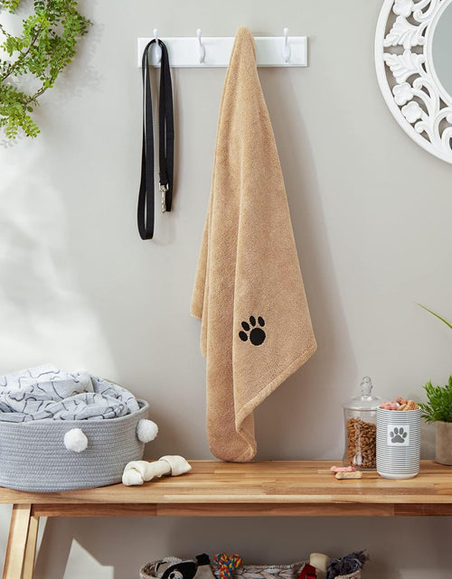 Load image into Gallery viewer, Pet Drying Collection Embroidered Terry Microfiber, Towel X-Large, 41X23.5", Taupe with Black Paw Print
