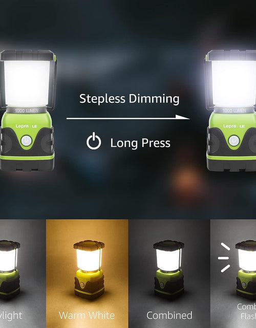 Load image into Gallery viewer, LE 1000LM Battery Powered LED Camping Lantern, Waterproof Tent Light with 4 Light Modes, Camping Essentials, Portable Lantern Flashlight for Camping, Hurricane, Emergency, Hiking, Power Outages
